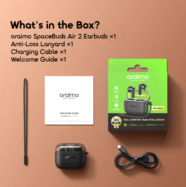 oraimo SpaceBuds Air 2 50H Long Battery Life Earbuds with Smart Translation