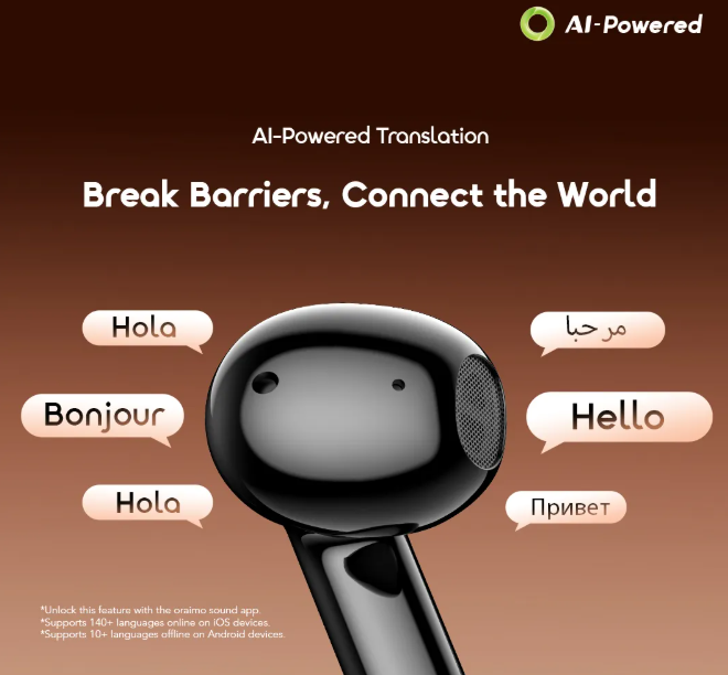 oraimo SpaceBuds Air 2 50H Long Battery Life Earbuds with Smart Translation