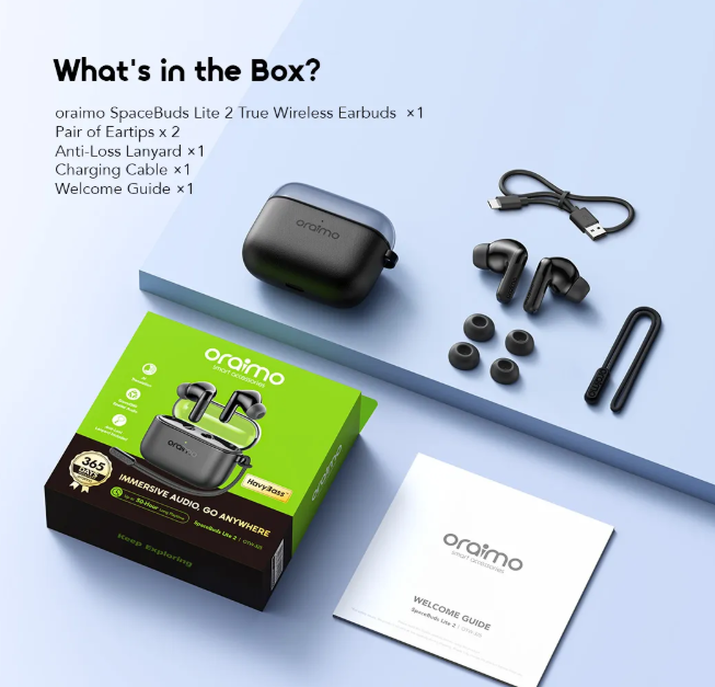 oraimo SpaceBuds Lite 2 50 hours with the charging case Immersive Portable True Wireless Earbuds With AI translation Bluetooth Earphones
