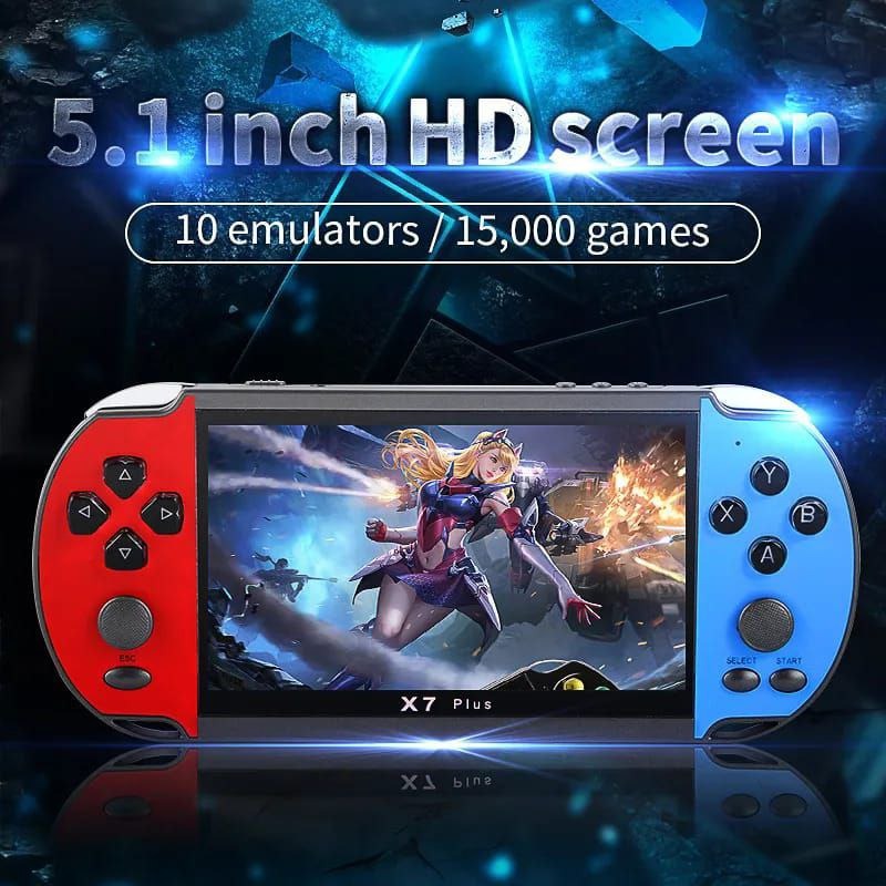 X7 plus handheld game console . 5.1 inch screen, in-built 15,000 games, support TV output, supports music playing,video playing,e-book,stopwatch etc
