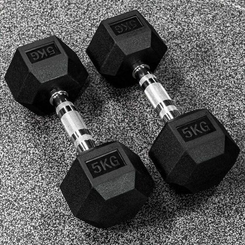 CLEARANCE OFFER 5KG PAIR Hexagonal Dumbbells- Rubber Coated