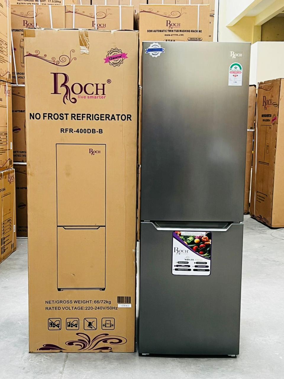 CLEARANCE OFFER Roch No Frost ( *RFR-400DB-B *) Double Door Fridge with Bottom Load Freezer- 330 Ltrs