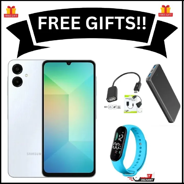 [New Arrival] Samsung Galaxy A06 64GB +4GB RAM 50MP Camera +8MP 6.7" 90Hz MTK Helio G85 (12nm) 5000mAh BATTERY 25W Type-C Charge Android 14 Smart Phones Side Fingerprint Unlock SMARTPHONE+FREE GIFTS