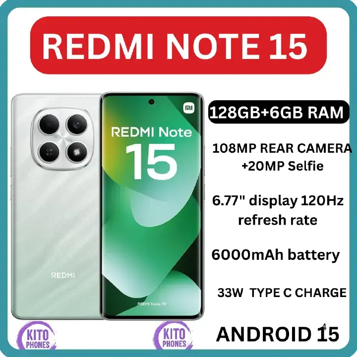NEW ARRIVALS!! XIAOMI Redmi Note 15 128GB ROM +6GB RAM 6.77" 120Hz AMOLED Curved Display 108 MP CAMERA 20MP Selfie 6000mAh Battery 33W FAST CHARGING  ANDROID SMARTPHONE +FREE GIFTS REDMI BUDS 6 PLAY