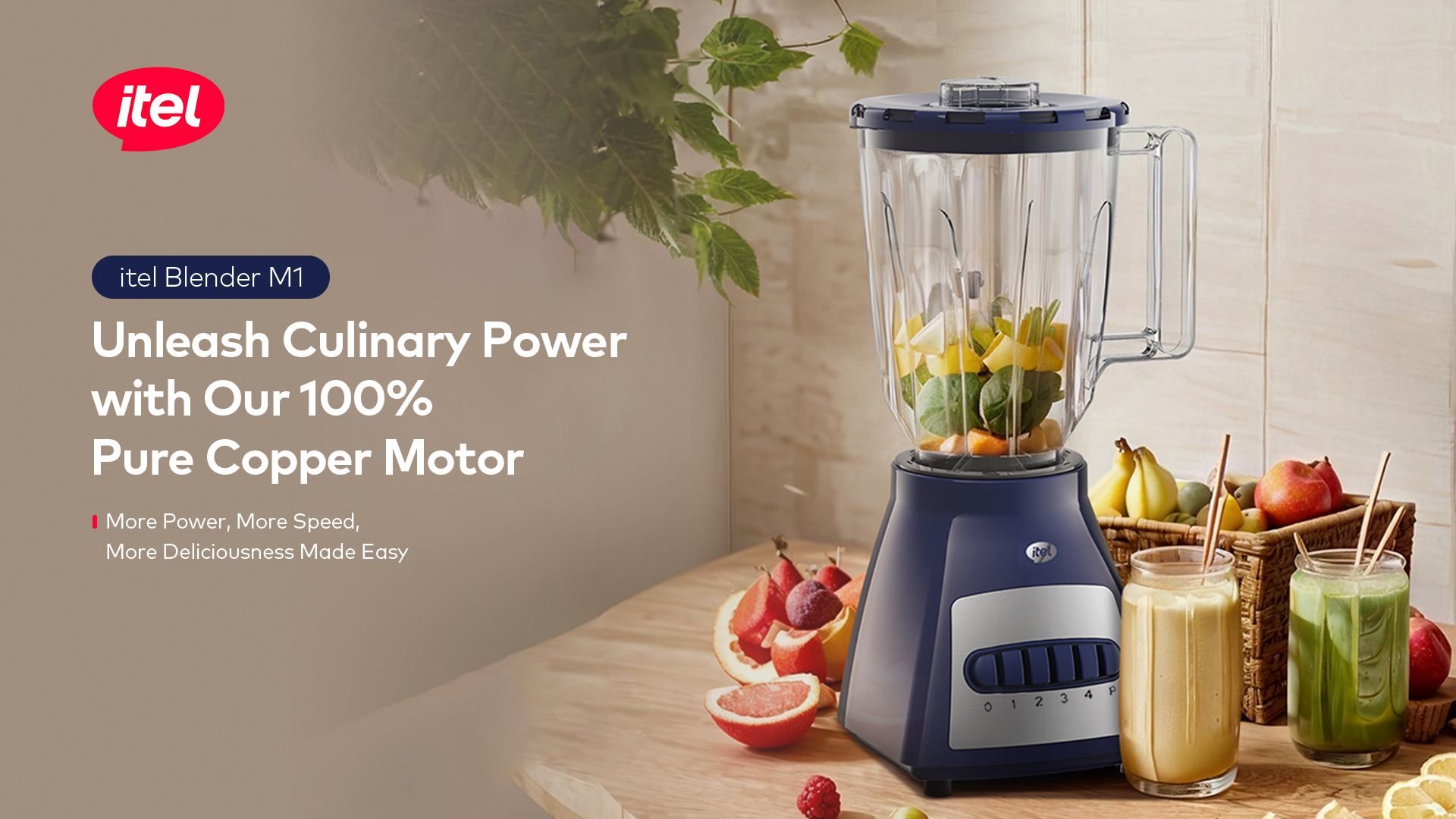 Itel Blender M1S 1.8L Multifunctional Kitchen Blender 500W With Grinding Cup, 6 Stainless Steel Blades, High Speed Smoothie Maker, Juice Mixer, Food Processor For Home Use