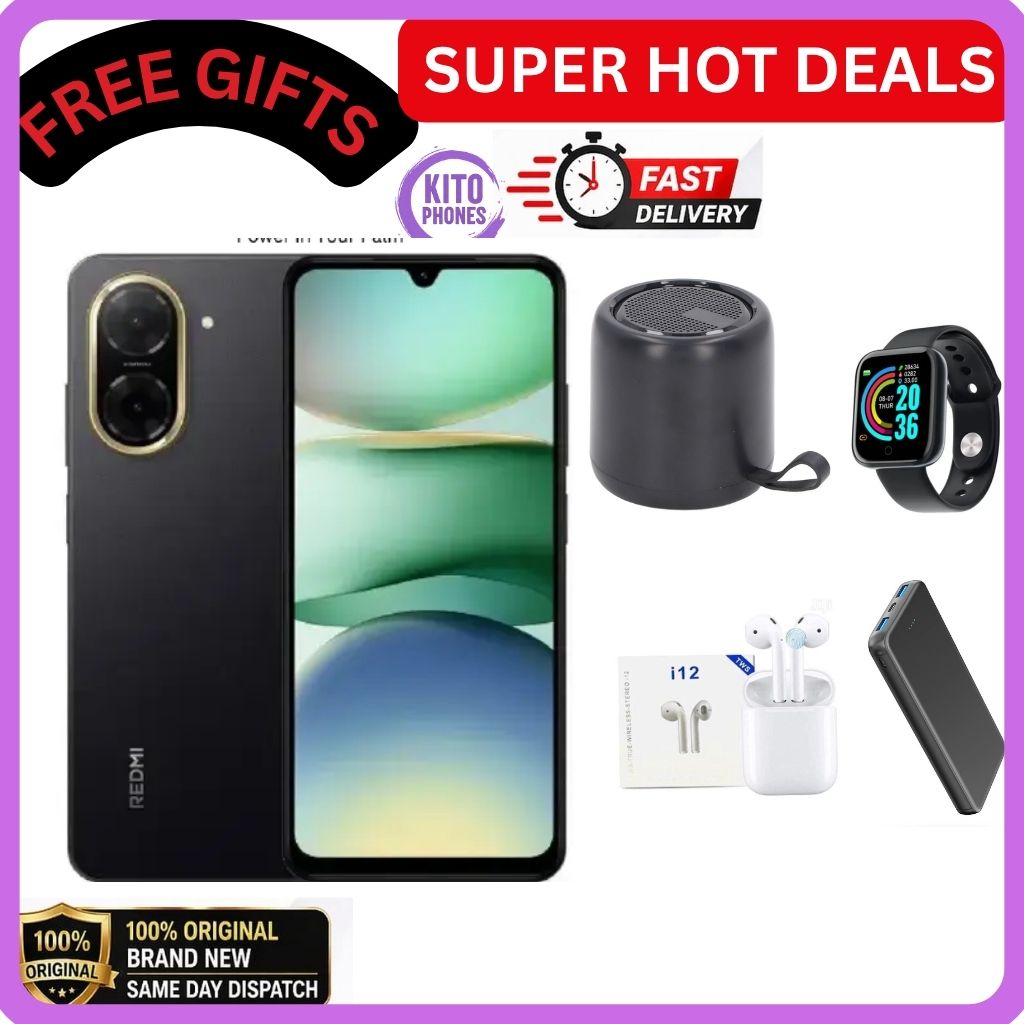 REDMI A5 64GB ROM 3GB RAM 4G NETWORK 5200MAH BATTERY 32MP main camera, 8MP front camera DUAL SIM 120HZ REFRESH RATE 6.88" ANDROID 15 , Side fingerprint sensor , USB Type-C Phones+FREE GIFTS FOR YOU