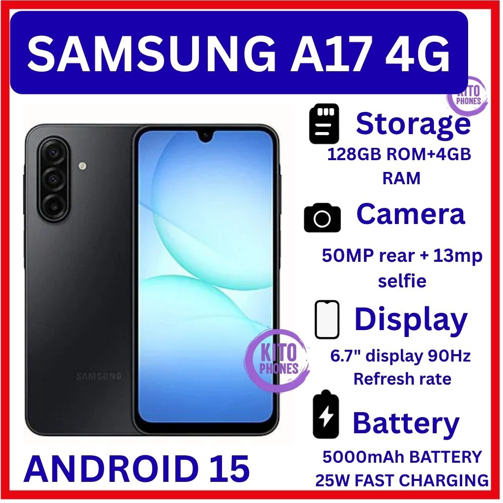 Samsung Galaxy A17 128GB+4GB 6.7" Super AMOLED Display Mediatek Helio G99 50MP 6X OS Upgrades IP54 Waterproof 5000mAh 25W Type-C Smart Phones Samsung A17 AI smartphone