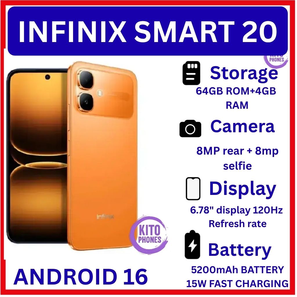 [NEW ARRIVAL] INFINIX Smart 20 64GB+4GB 6.67" 120Hz Display Dual Speakers Dual SIM 4.5G Slim Phone 5200mAh Battery 15W Charging IP64 Fingerprint Lock Android 16 SMARTPHONE+FREE GIFTS