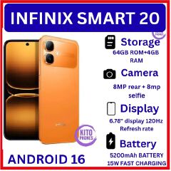 [NEW ARRIVAL] INFINIX Smart 20 64GB+4GB 6.67" 120Hz Display Dual Speakers Dual SIM 4.5G Slim Phone 5200mAh Battery 15W Charging IP64 Fingerprint Lock Android 16 SMARTPHONE+FREE GIFTS