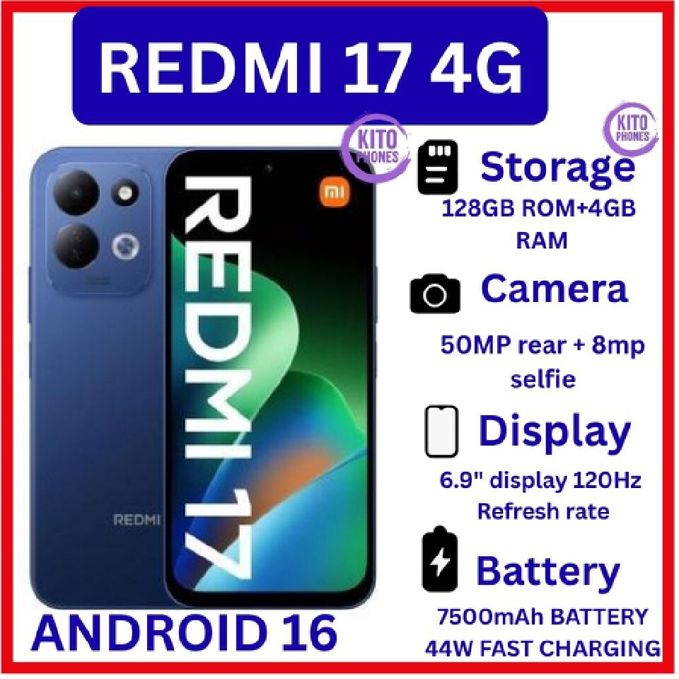 🔥NEW🔥Xiaomi Redmi 17 4G 128GB R0M + 4GB RAM Smart Phone 6.9" display 120Hz -Dual SIM 7500mAh Battery 50MP main camera +8MP SELFIE Type C Side Fingerprint Android 16 SMARTPHONE
