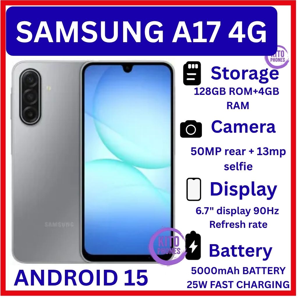 Samsung Galaxy A17 128GB+4GB 6.7" Super AMOLED Display Mediatek Helio G99 50MP 6X OS Upgrades IP54 Waterproof 5000mAh 25W Type-C Smart Phones Samsung A17 AI smartphone