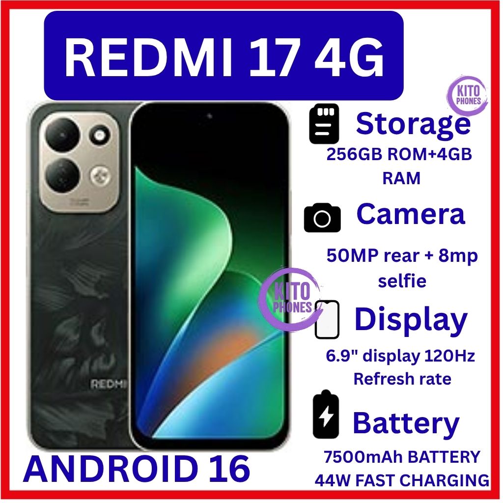 NEW ARRIVALS!! [BRAND NEW]Redmi 17 4G 256GB RAM + 4GB ROM Smart Phone 6.9" display 120Hz -Dual SIM 7500mAh Battery 50MP main camera +8MP SELFIE Type C Side Fingerprint Android 16 SMARTPHONES
