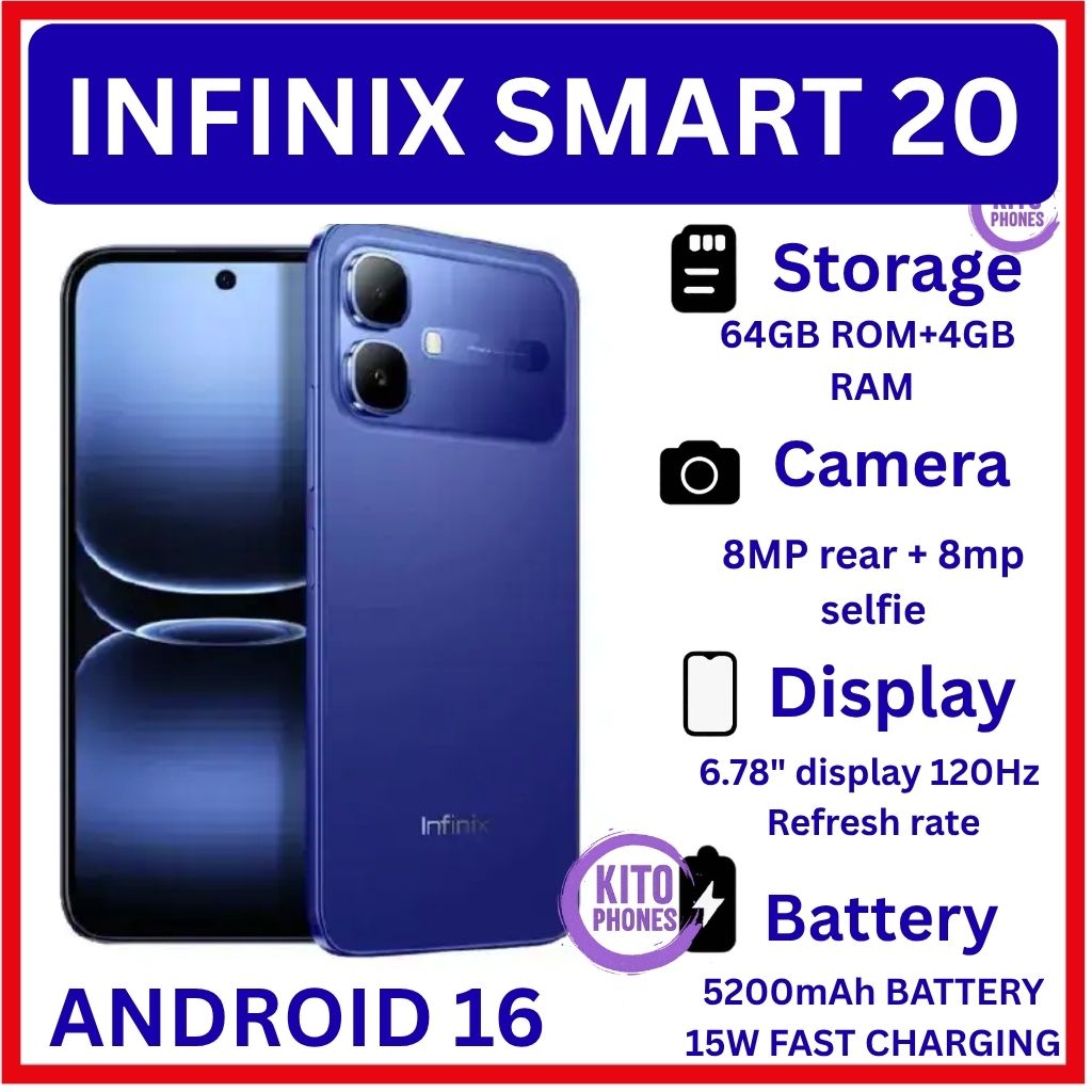 [NEW ARRIVAL] INFINIX Smart 20 64GB+4GB 6.67" 120Hz Display Dual Speakers Dual SIM 4.5G Slim Phone 5200mAh Battery 15W Charging IP64 Fingerprint Lock Android 16 SMARTPHONE+FREE GIFTS
