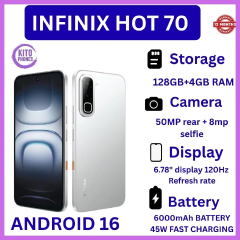 NEW ARRIVALS !! BRAND NEW INFINIX Hot 70,X6895B, 128GB ROM + 4GB RAM, 6.78 inches, 120Hz Display, 50 MP Main Camera +8MP SELFIE 6000 mAh Type C 45W Fast Charging ANFROID 16 SMARTPHONES