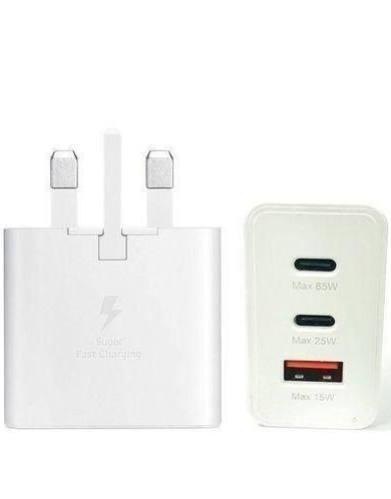 ORIGINAL SAMSUNG CHARGER 65W POWER ADAPTER TRIO WITH TYPE C TO C CABLE 3 PORTS (65W,45W USB-C, 25W USB-A) SAMSUNG FAST CHARGER 65 WATTS ON OFFER