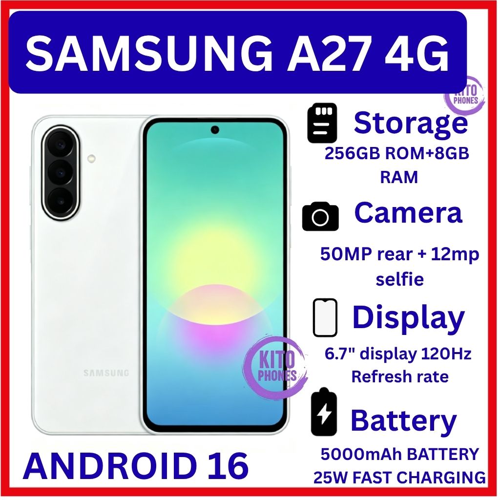 [New Arrival] Brand New Samsung Galaxy A27 4G 256GB+8GB 6.7" 120Hz AMOLED Display Snapdragon 6 Gen3 50MP Triple Camera Android 16 IP64 Waterproof 5000mAh 25W 6X OS Upgrade Type-C Smart Phones
