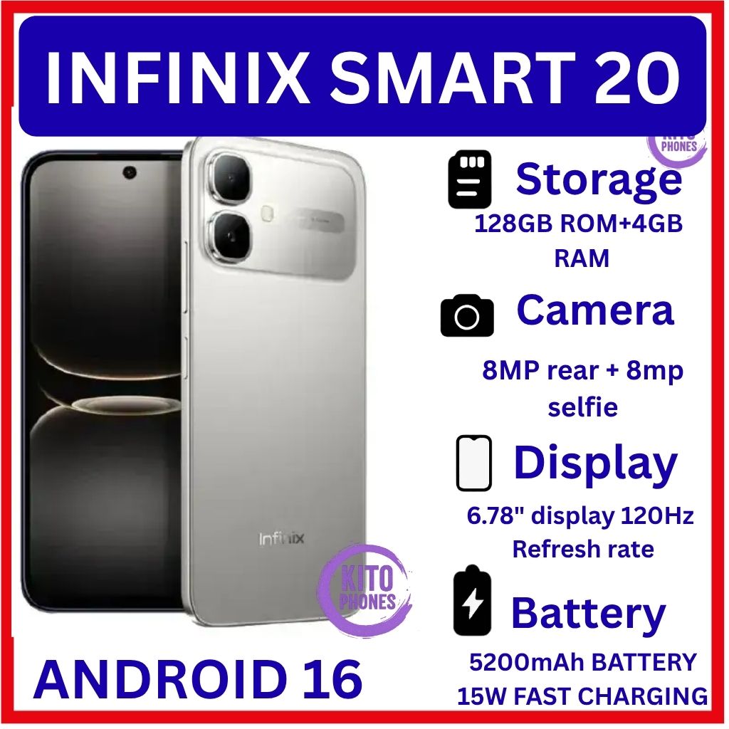 [NEW ARRIVAL] INFINIX Smart 20 128GB+4GB 6.67" 120Hz Display Dual Speakers Dual SIM 4.5G Slim Phone 5200mAh Battery 15W Charging IP64 Fingerprint Lock Android 16 SMARTPHONE