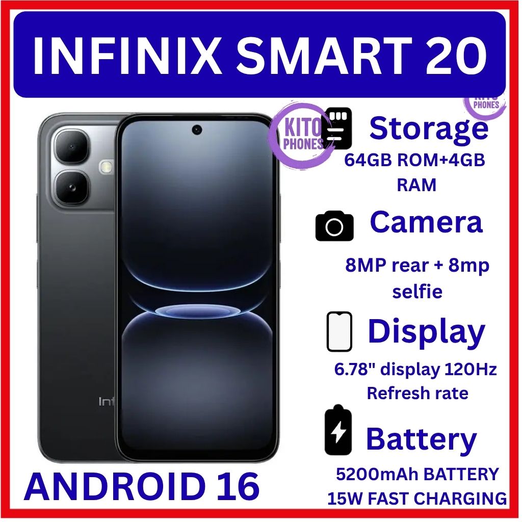 [NEW ARRIVAL] INFINIX Smart 20 64GB+4GB 6.67" 120Hz Display Dual Speakers Dual SIM 4.5G Slim Phone 5200mAh Battery 15W Charging IP64 Fingerprint Lock Android 16 SMARTPHONE+FREE GIFTS
