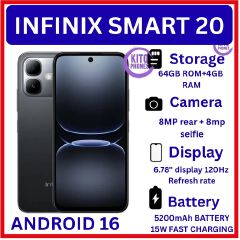 [NEW ARRIVAL] INFINIX Smart 20 64GB+4GB 6.67" 120Hz Display Dual Speakers Dual SIM 4.5G Slim Phone 5200mAh Battery 15W Charging IP64 Fingerprint Lock Android 16 SMARTPHONE+FREE GIFTS