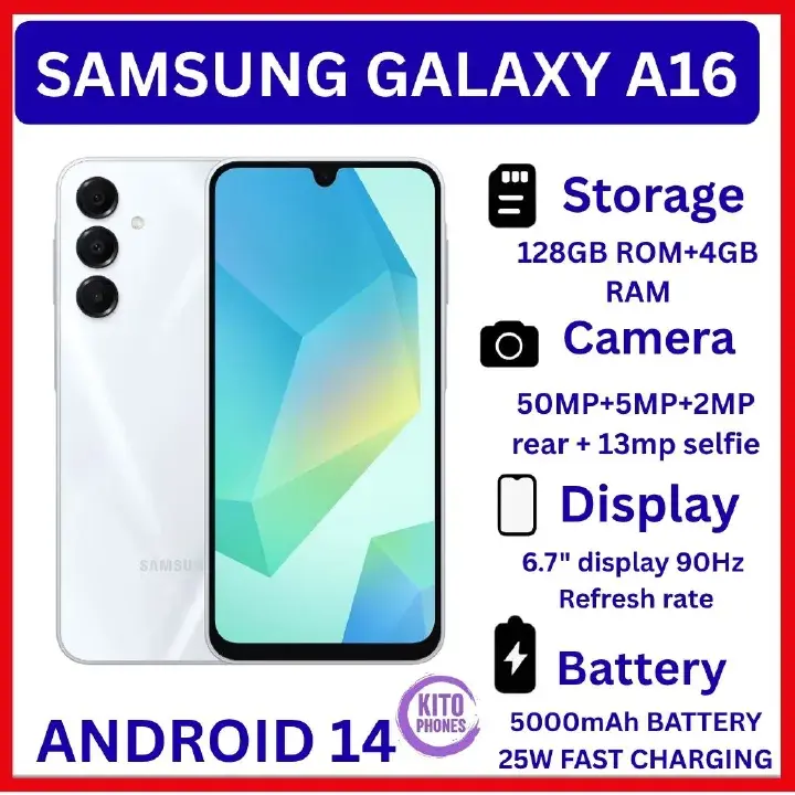 BRAND NEW Samsung Galaxy A16 128GB+4GB 6.7" Super AMOLED Display 50MP Triple Camera Android 14 Mediatek Helio G99 5000mAh 25W Type-C Charge Smart Phones Samsung A16 phone