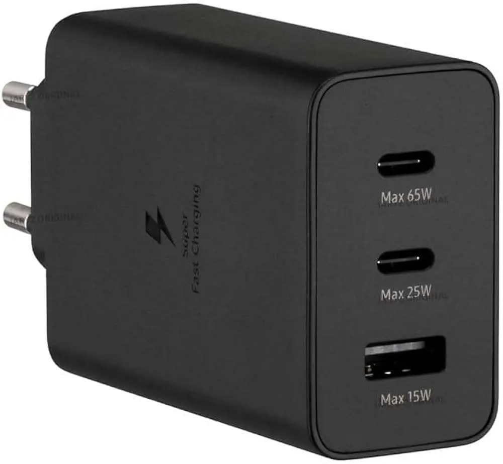 ORIGINAL SAMSUNG CHARGER 65W POWER ADAPTER TRIO WITH TYPE C TO C CABLE 3 PORTS (65W,45W USB-C, 25W USB-A) SAMSUNG FAST CHARGER 65 WATTS ON OFFER