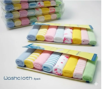 8Pcs Baby Washcloths & Bath Towels Set – Ultra-Soft Pure Cotton | Assorted Colors | Super Absorbent Face Towels for Newborns & Infants/baby wash cloths