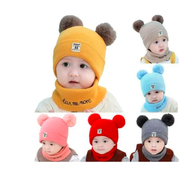 2PC Baby Hat and Matching Scarf Set – Warm, Soft & Stylish Winter Wear for Boys, Girls and Unisex