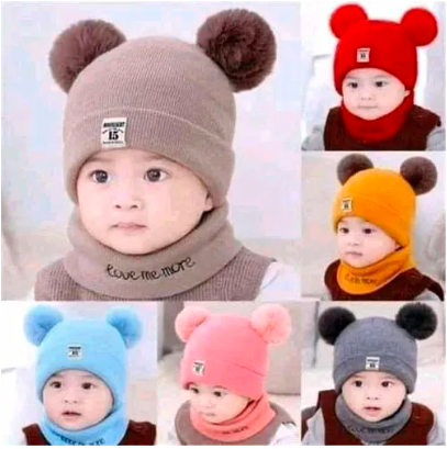 2PC Baby Hat and Matching Scarf Set – Warm, Soft & Stylish Winter Wear for Boys, Girls and Unisex