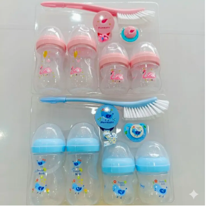 Momeasy 7-Pcs Newborn Baby Feeding Starter Set: Anti-Colic Bottles, BPA-Free, Pacifier & Brush (0-24 Months)