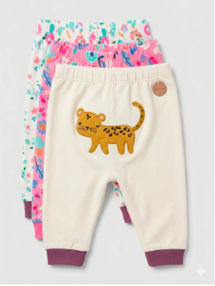 3-Pack Premium Baby Cotton Joggers – Adorable Cartoon Prints & Soft Elastic Waistband