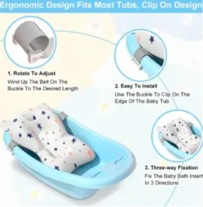 Baby Bath Cushion Cartoon Newborn Bathtub Mat – Non-Slip, Quick Dry Floating Baby Bath Pad Pillow Seat, Adjustable Infant Bath Support Cushion for Safe & Comfortable Bathing