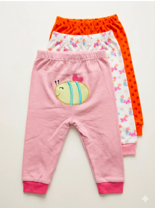 3-Pack Premium Baby Cotton Joggers – Adorable Cartoon Prints & Soft Elastic Waistband