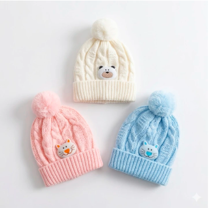 Premium Warm Baby Beanie – Comfortable Breathable Cotton Lining – Cute Designs