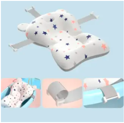 Baby Bath Cushion Cartoon Newborn Bathtub Mat – Non-Slip, Quick Dry Floating Baby Bath Pad Pillow Seat, Adjustable Infant Bath Support Cushion for Safe & Comfortable Bathing