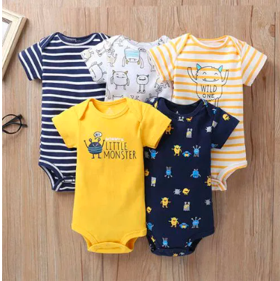 Fashion 5 Pieces Baby Bodysuits/Baby Onesies/Sleepsuit/Romper set offers an adorable and versatile clothing solution for your little one. Made from high-quality, breathable cotton (PRINTS MAY VARY)