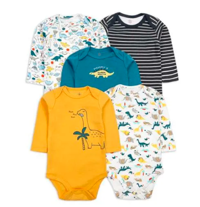 Fashion 5 Pieces Baby Bodysuits/Baby Onesies/Sleepsuit/Romper set offers an adorable and versatile clothing solution for your little one. Made from high-quality, breathable cotton, PRINT VARIES