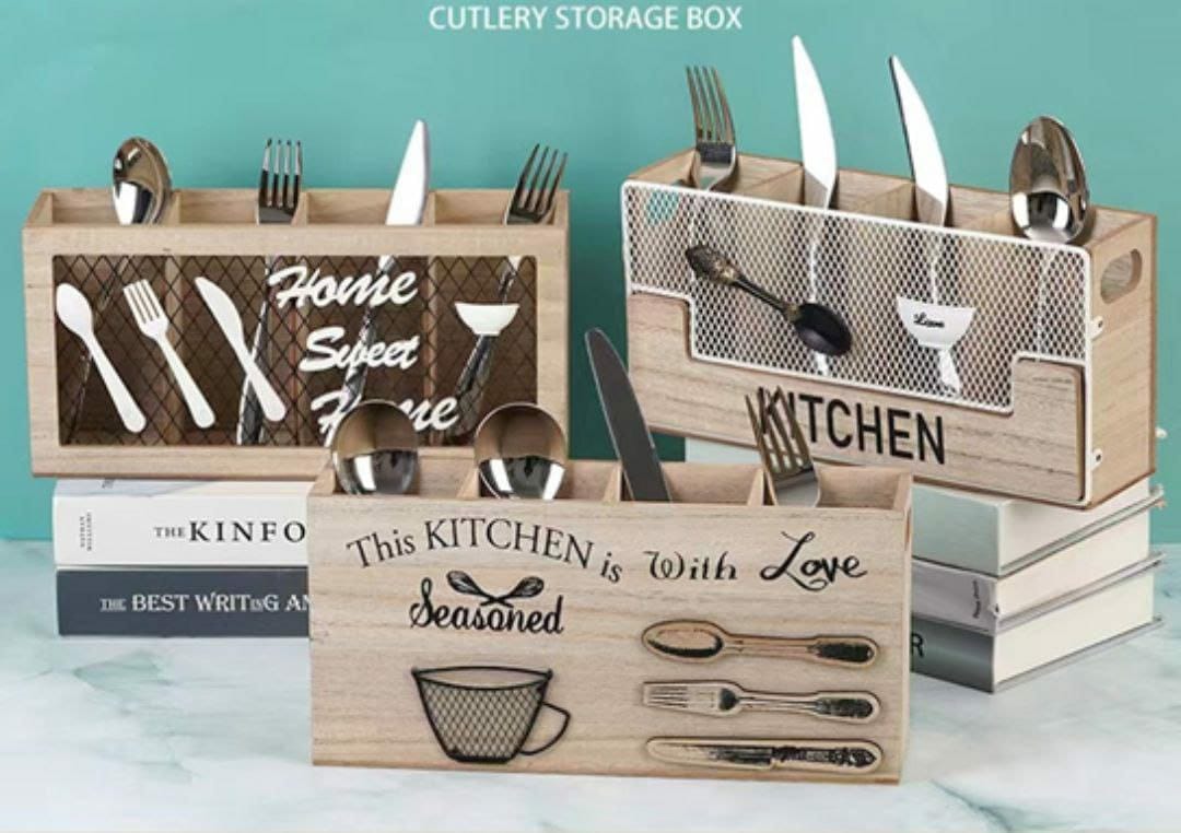 Premium Wooden Kitchen Utensil Holder & Cutlery Caddy 🪵 Handcrafted Natural Wood Storage Organizer | Stable, Multi-Compartment Design | Perfect for Countertop Organization & Rustic Kitchen Decor ✨