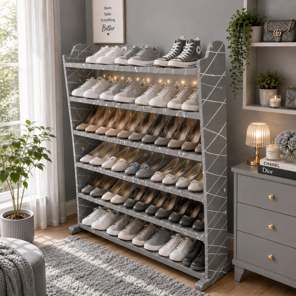 [Superior Quality] Offer price 6 layers multi color decorated Wooden Shoe Rack Economical Shoe Shelf Simple Shoe Cabinet Multi-Layer Assembly Door Dormitory Organizer Shoe