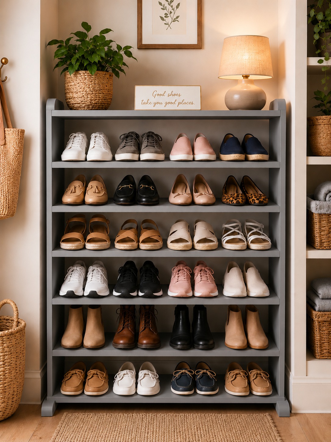 [Superior Quality] Offer price 6 layers Wooden Shoe Rack Economical Shoe Shelf Simple Shoe Cabinet Multi-layer Assembly Door Dormitory Organizer Shoe