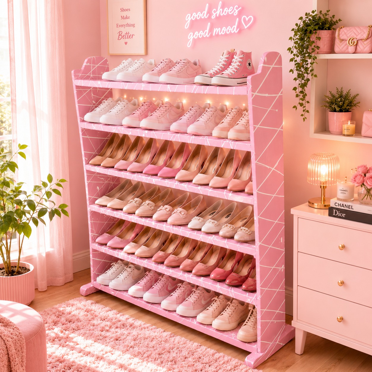 [Superior Quality] Offer price 6 layers multi color decorated Wooden Shoe Rack Economical Shoe Shelf Simple Shoe Cabinet Multi-Layer Assembly Door Dormitory Organizer Shoe