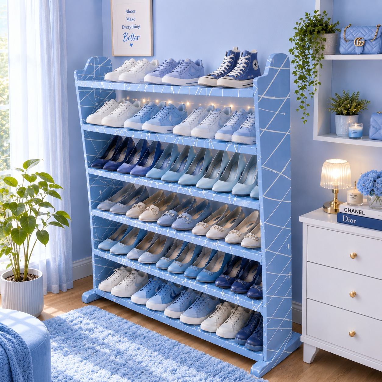 [Superior Quality] Offer price 6 layers multi color decorated Wooden Shoe Rack Economical Shoe Shelf Simple Shoe Cabinet Multi-Layer Assembly Door Dormitory Organizer Shoe