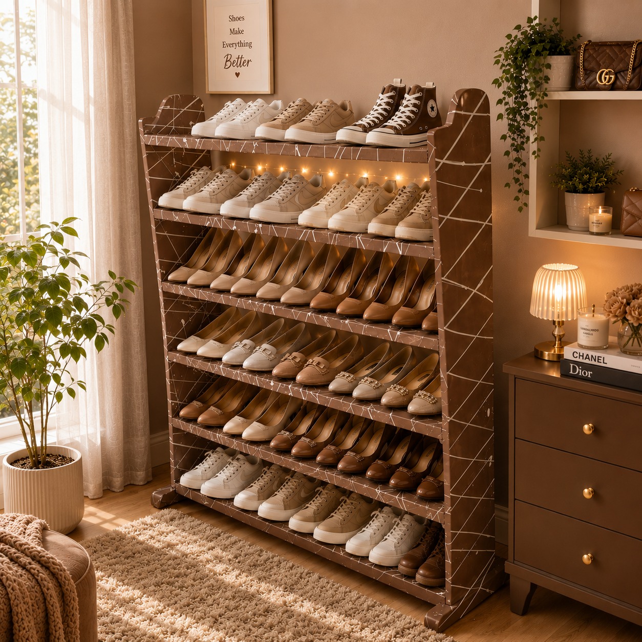 [Superior Quality] Offer price 6 layers multi color decorated Wooden Shoe Rack Economical Shoe Shelf Simple Shoe Cabinet Multi-Layer Assembly Door Dormitory Organizer Shoe