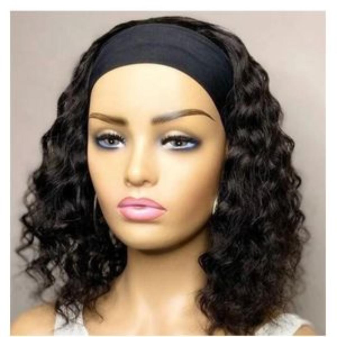 pure human hair water curl headband wig