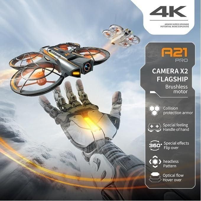 A21 Drone with Intelligent Obstacle Avoidance, Dual Camera, 90 Degrees Lens, Unmanned Aerial Vehicle Airdrop, Optical Flow Localization, Active Obstacle Avoidance, 2 batteries. (White-2 batteries)