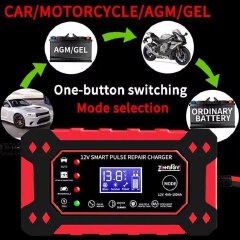 6A 12V Intelligent Car Battery Charger Pulse Repair LCD Display Motorcycle Battery Charging Lead-Acid Battery Repair Charger