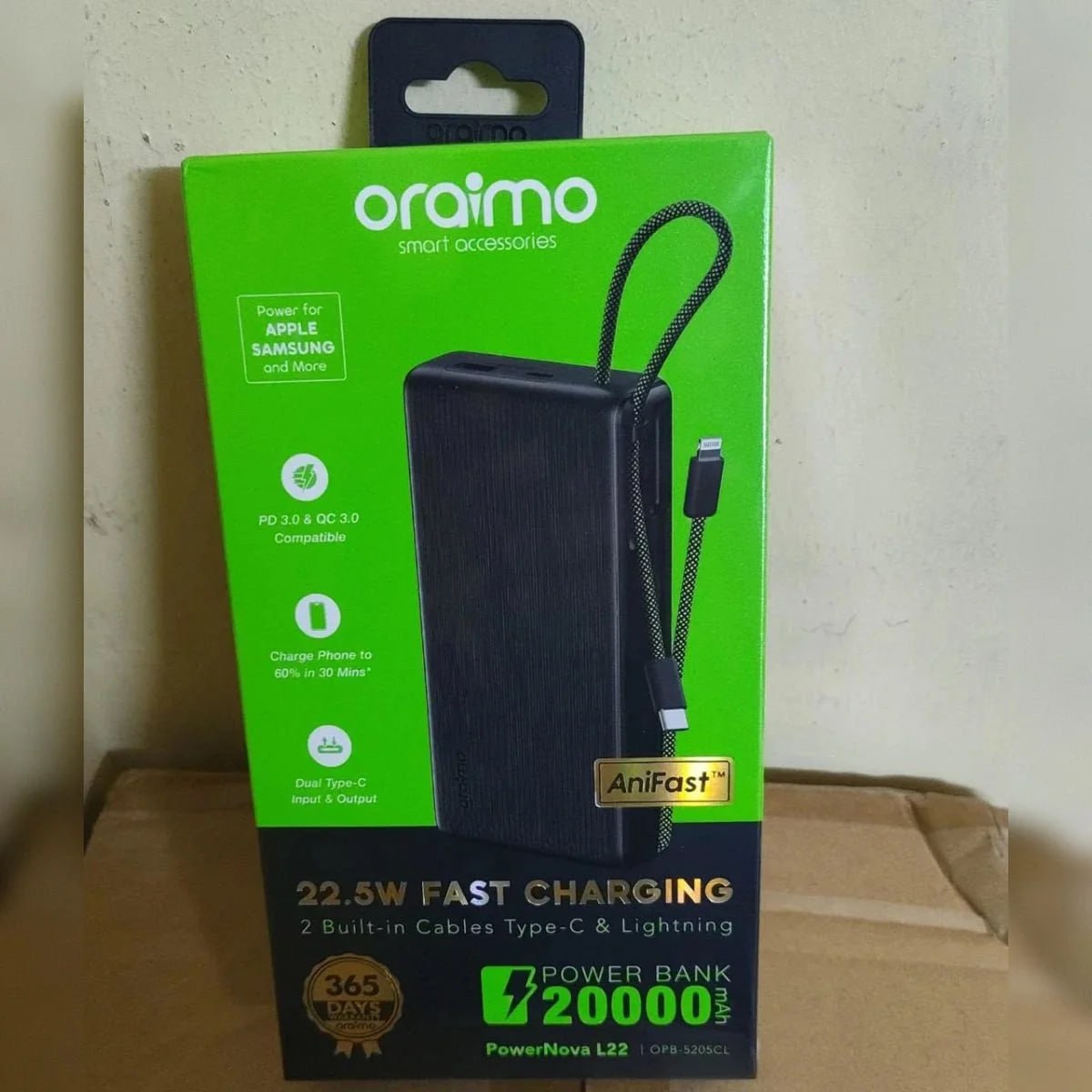 oraimo PowerNova L22 | 20000mAh, 22.5W Fast Charging Power Bank with Cables