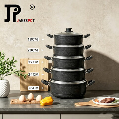 Jamespot Set of 10PCS  Die Cast Set  Iron Heavy  Non-stick Cookware Set  Sufuria Set cooking pot set  Suitable for induction cookers(5PCS  18/20/22/24/26cm Pots+5pcs Lids)