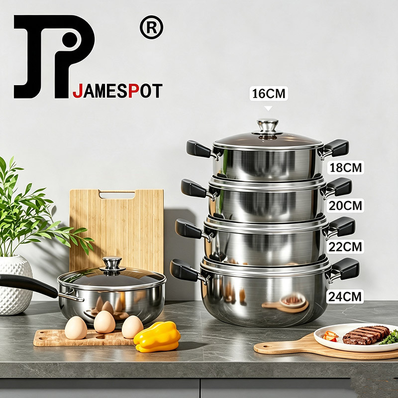 【Promotion】Jamespot 10PCS Stainless steel Pots Non Stick Sufuria Cookware Set Cooking Pots Sufuria 5pcs pots+5pcs lids（16/18/20/22/24cm)