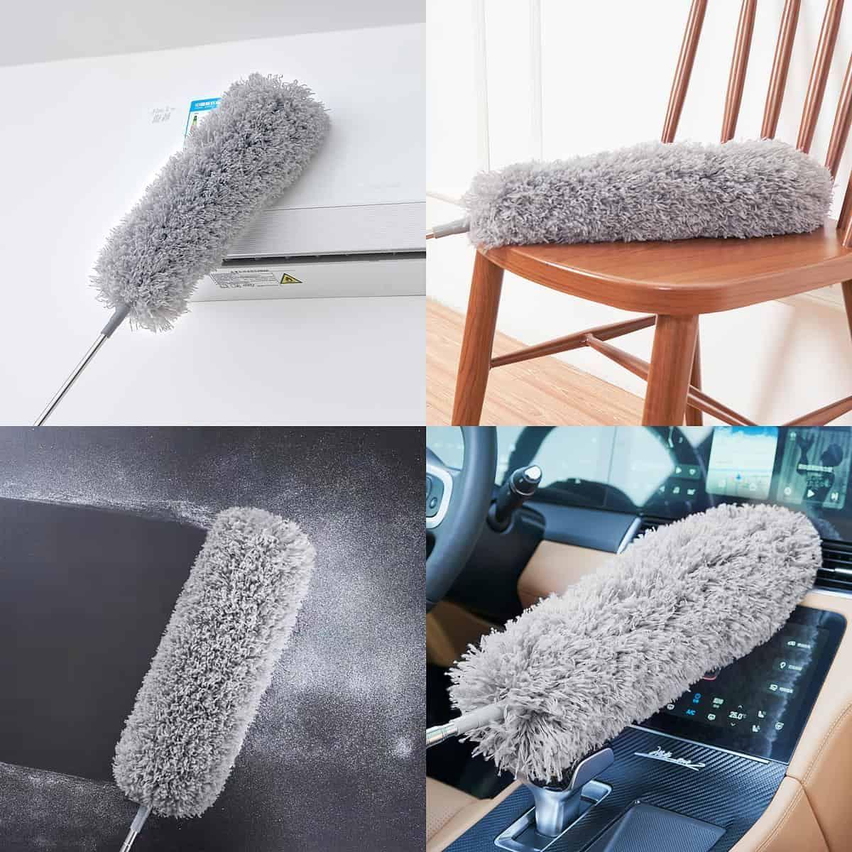 Microfiber Duster with Extra Long Telescopic Pole – Bendable Washable Lint-Free Dust Cleaner for Ceiling Fans, Roofs, Blinds, Cobwebs, Baseboards & Hard-to-Reach Areas