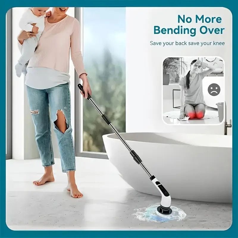 9-in-1 Cordless Electric Cleaning Brush – Rechargeable Rotating Scrubber with 9 Interchangeable Brush Heads & Extendable Long Handle for Deep Cleaning Bathroom, Kitchen, Tiles & Floors